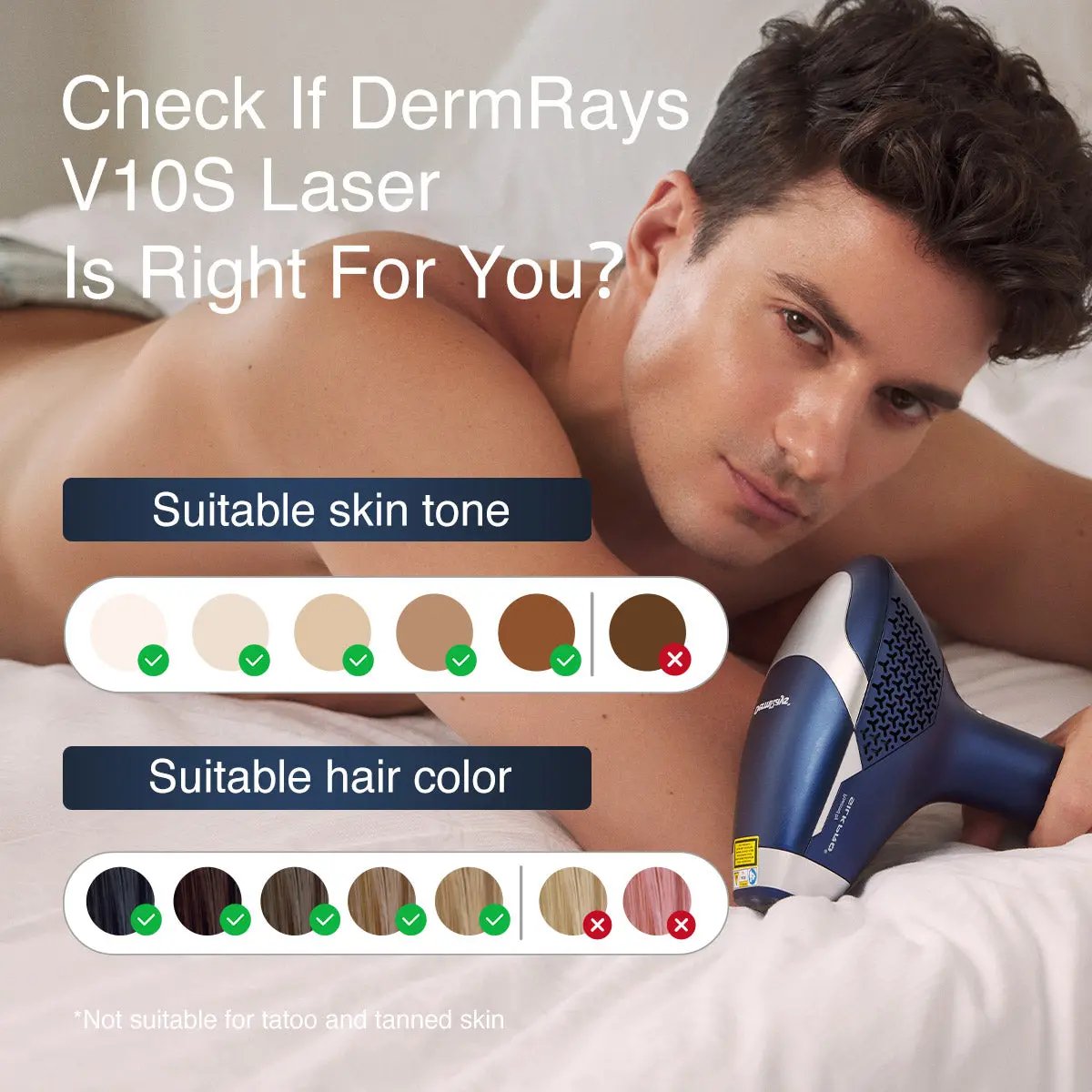 DermRays V10S Diode Laser Hair Removal, Pro-level cooling, Target Thick Hair with Precision DermRays